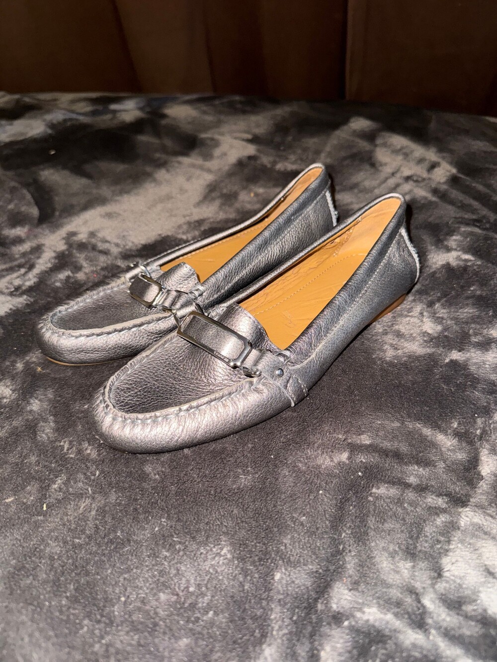 Coach Silver Leather Loafers  Slip On Shoes